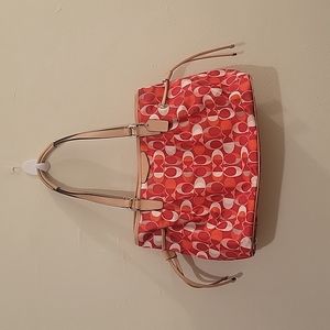 Coach Red and Pink Signature Pattern Satchel